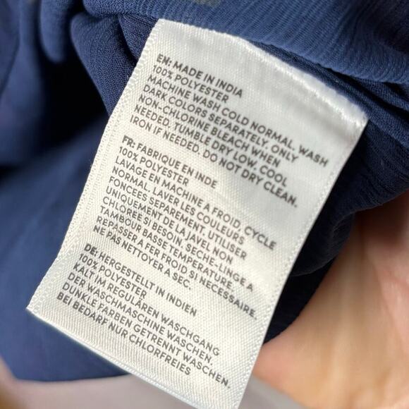 Lands’ End Deep Sea Garden Floral Chiffon Ruffle Sleeve Bubble Hem Blouse Medium - Picture 8 of 9